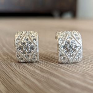 Beautiful silver and rhinestone clip earrings